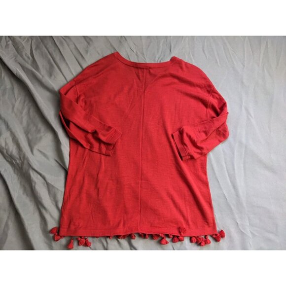 Talbots Sweater Red V Neck Lightweight Tassle Hem Cotton Womens Size M - Picture 4 of 8